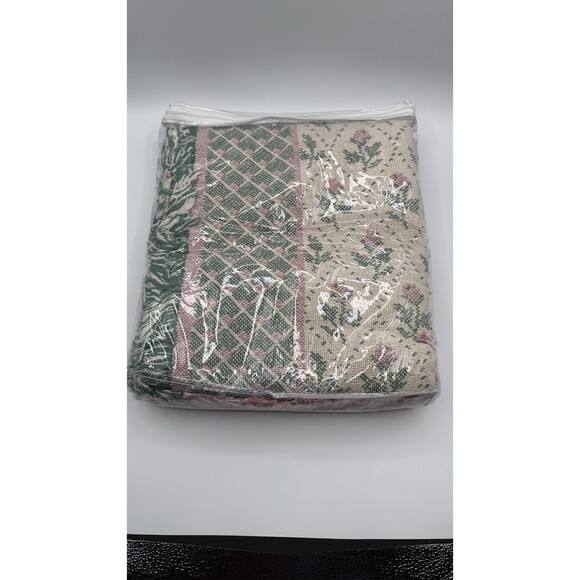 Vtg Cannon Cotton Throw Blanket Cottage Roses NOS Woven Beige Grandma USA - Picture 5 of 14